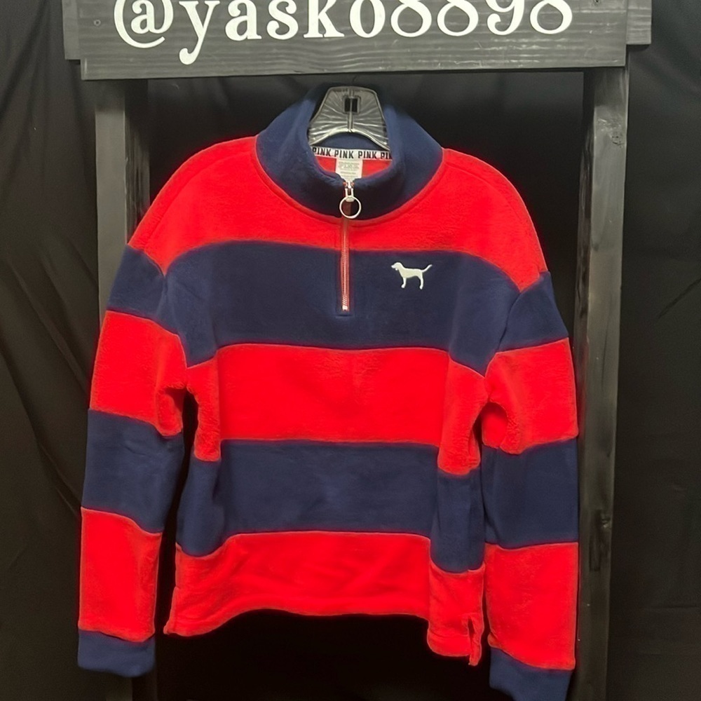 Pink Victoria’s Secret- red and blue zip neck fleece pullover